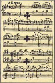 Clubs-3 (French) Photo of the reproduction Musical playing cards (facsimile Piatnik, 1981)