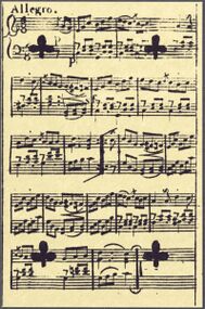 Clubs-4 (French) Photo of the reproduction Musical playing cards (facsimile Piatnik, 1981)