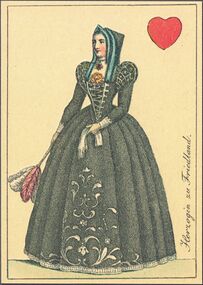 Hearts-Queen (French) Photo of the reproduction Card almanac for 1807 (facsimile Georg Olms, 1970)
