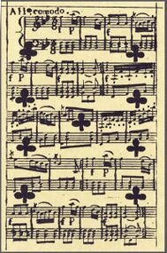 Clubs-9 (French) Photo of the reproduction Musical playing cards (facsimile Piatnik, 1981)