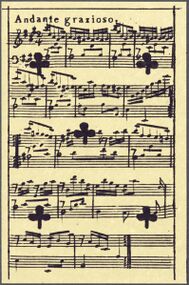 Clubs-5 (French) Photo of the reproduction Musical playing cards (facsimile Piatnik, 1981)
